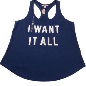 VICTORIA’S‎ SECRET NWT Racer Back Tank Top “I WANT IT ALL” - Size M